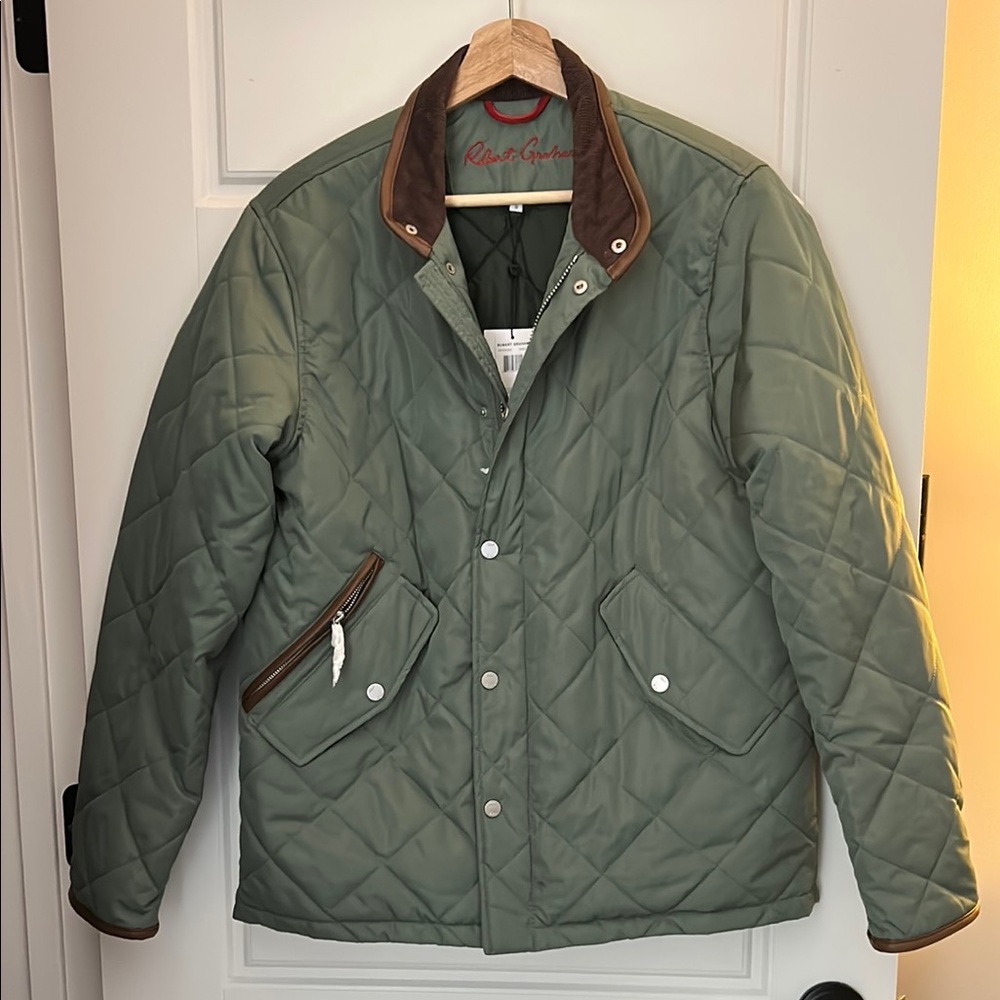 NWT Robert Graham Olive Quilted Men's Puffer Jacket - Picture 2 of 10